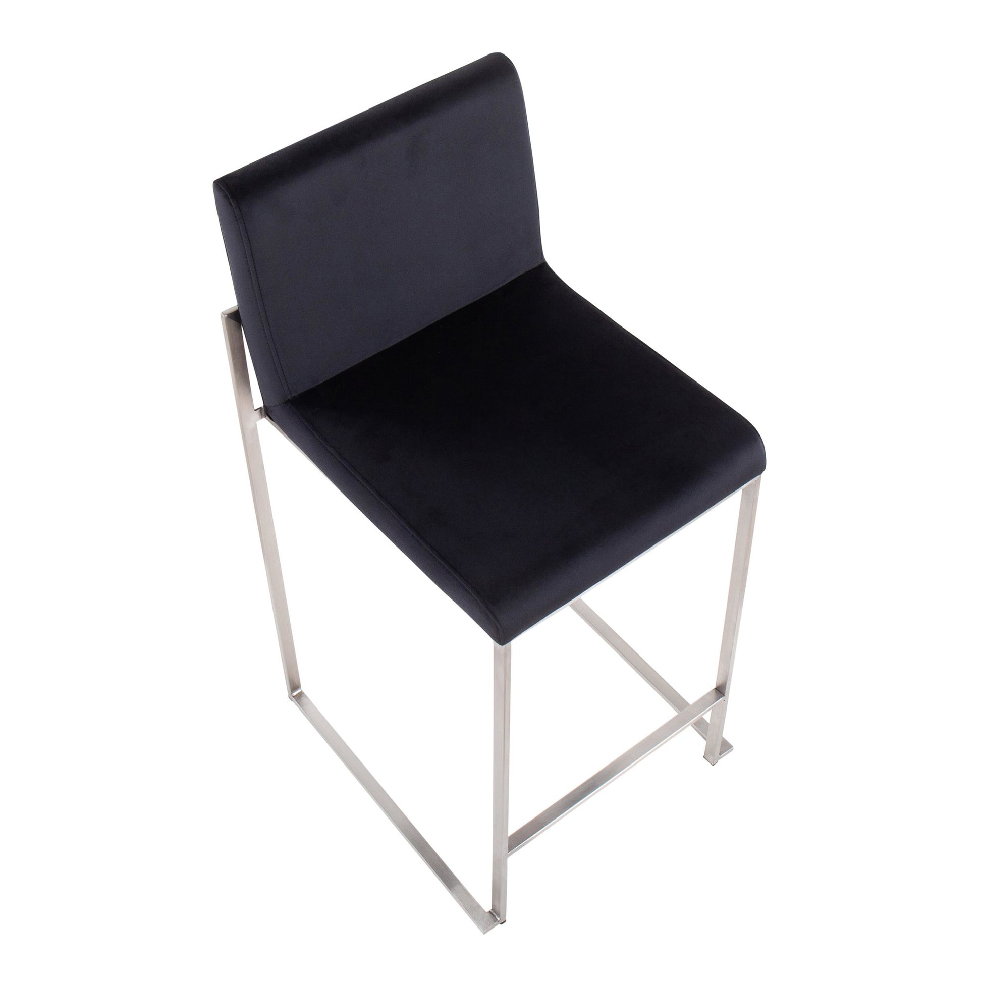 Fuji Contemporary High Back Counter Stool in Stainless Steel and Black Velvet By LumiSource - Set of 2 | Counter Stools | Modishstore - 4