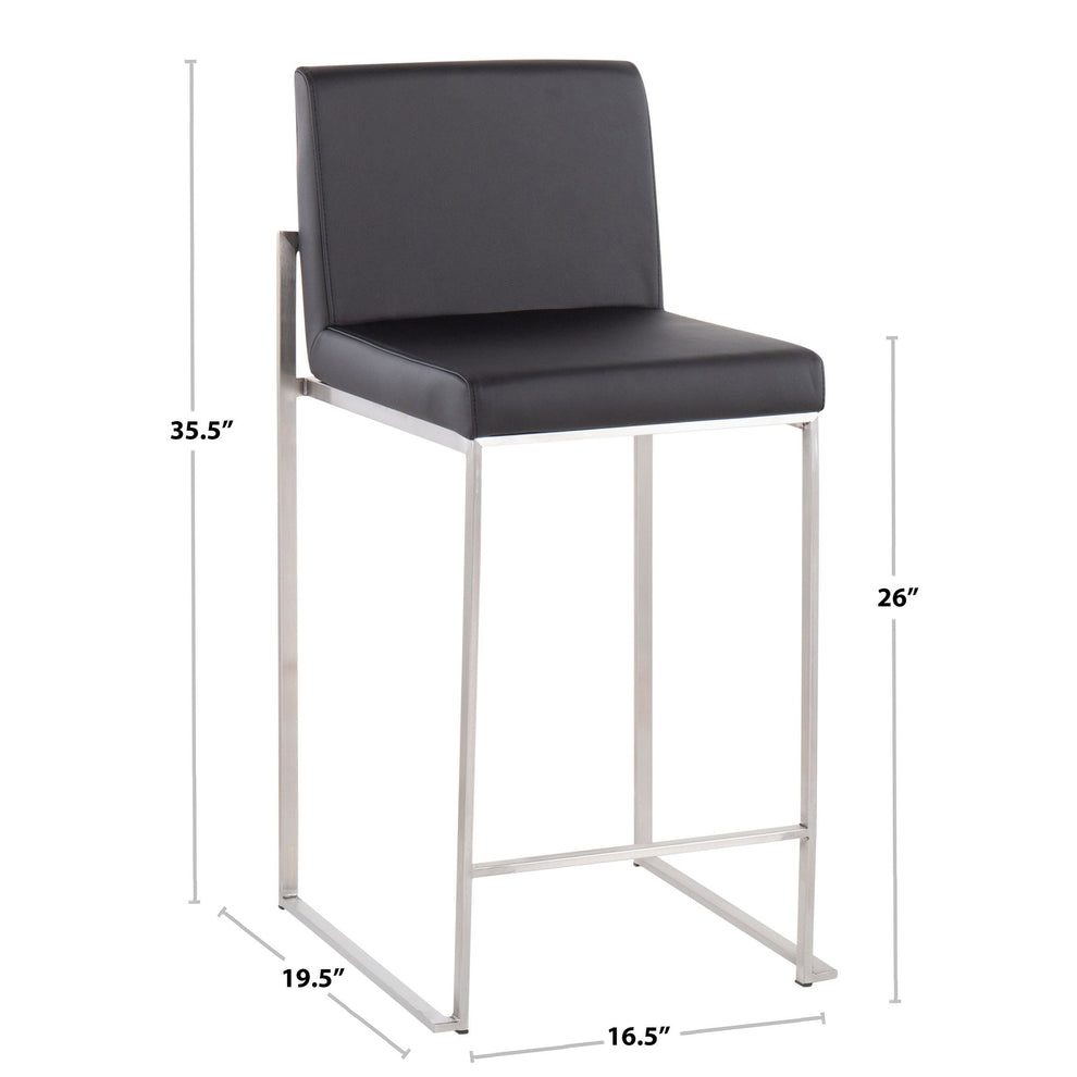 Fuji High Back Counter Stool - Set of 2 Black PU By LumiSource | Counter Stools | Modishstore - 9