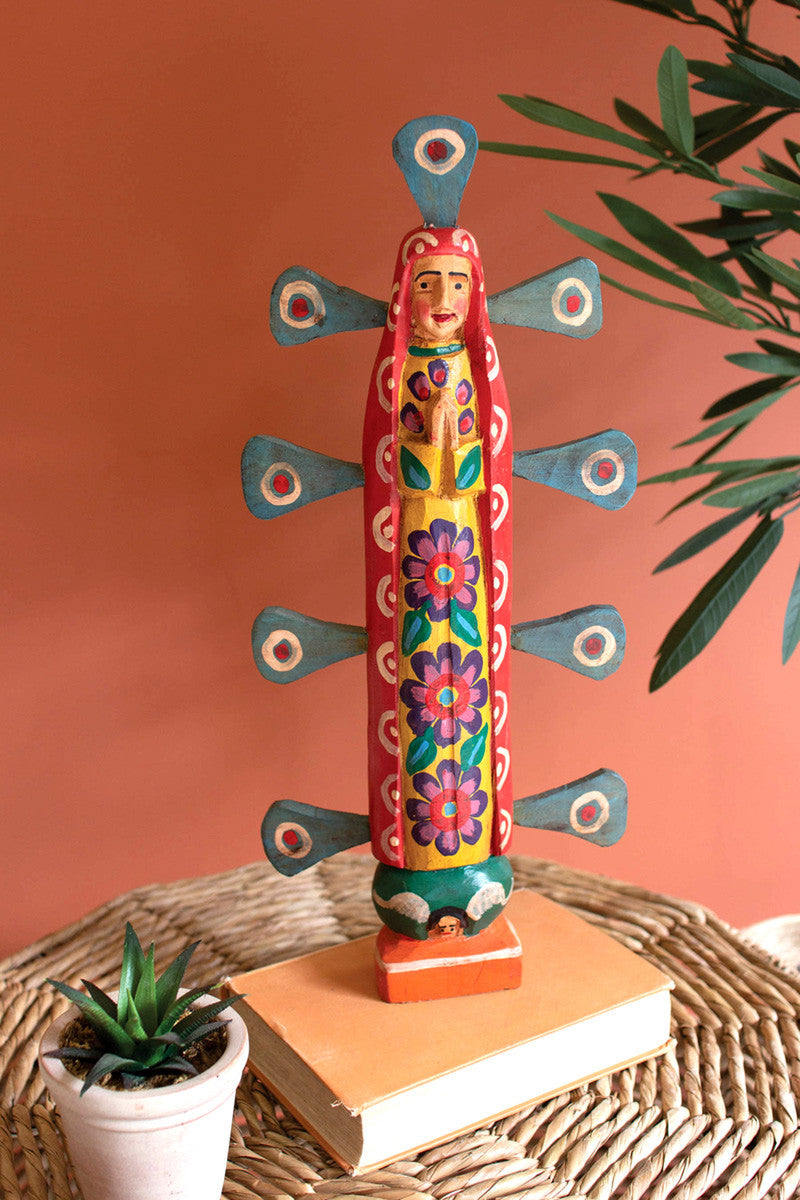 Painted Wooden Virgin Guadalupe By Kalalou | Sculptures | Modishstore