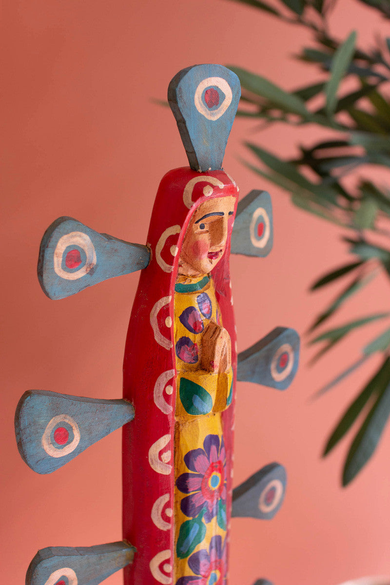 Painted Wooden Virgin Guadalupe By Kalalou | Sculptures | Modishstore - 2