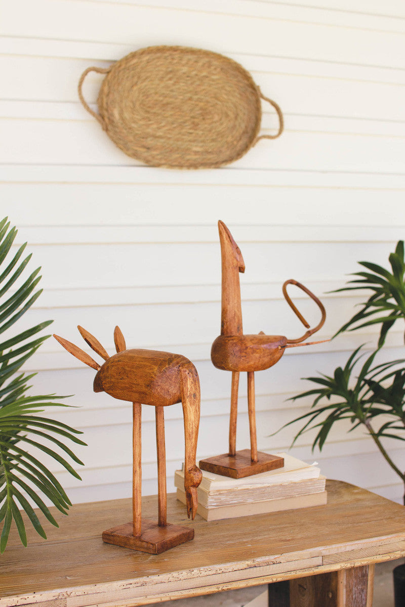 Natural Wooden Birds Set Of 2 By Kalalou | Sculptures | Modishstore
