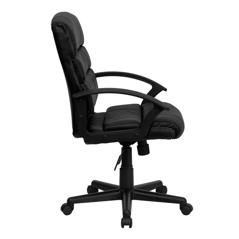 Flash Furniture GO-1004-BK-LEA-GG Mid-Back Black Leather Swivel Task Chair | Office Chairs | Modishstore - 4
