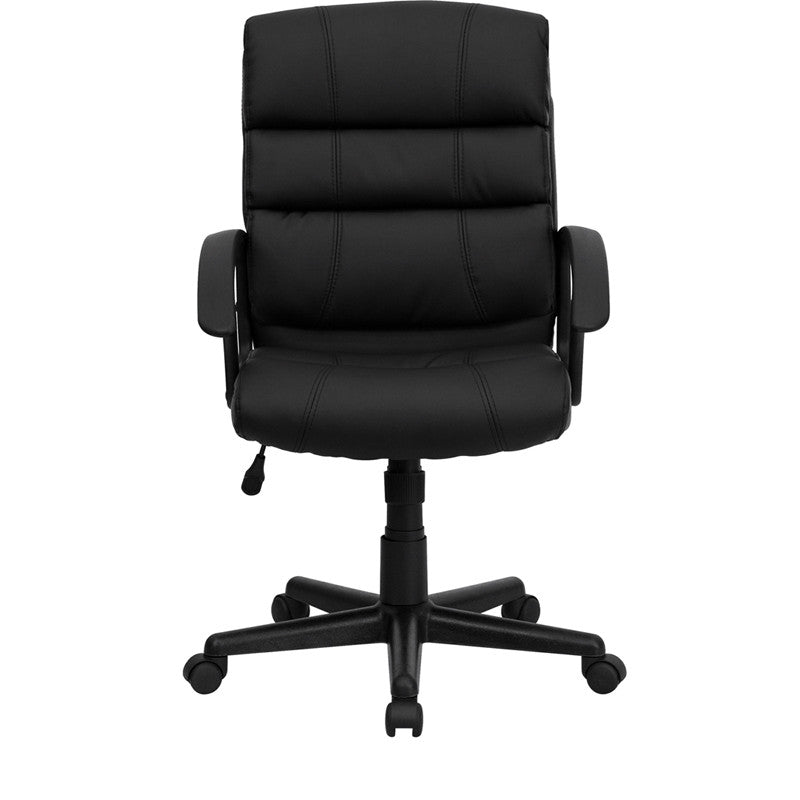 Flash Furniture GO-1004-BK-LEA-GG Mid-Back Black Leather Swivel Task Chair | Office Chairs | Modishstore - 2