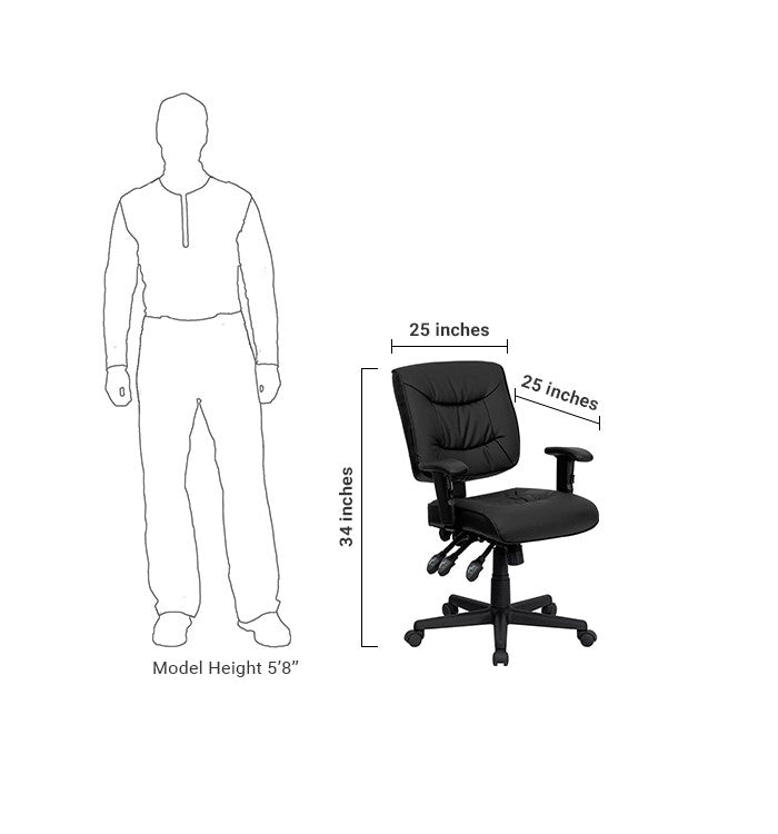 Flash Furniture Low Back Black Leather Multi-Functional Swivel Task Chair With Height Adjustable Arms | Office Chairs | Modishstore - 5