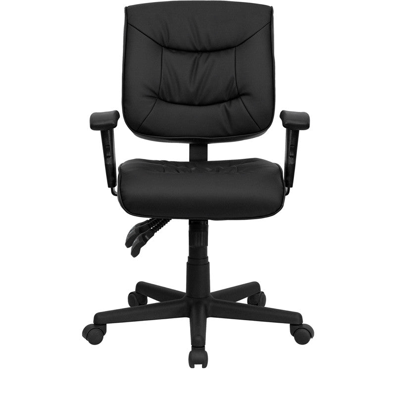 Flash Furniture Low Back Black Leather Multi-Functional Swivel Task Chair With Height Adjustable Arms | Office Chairs | Modishstore - 2