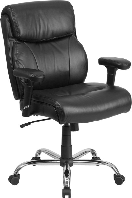 Flash Furniture GO-2031-LEA-GG Hercules Series, Black Leather Swivel Task Chair with Adjustable Arms | Office Chairs | Modishstore - 1