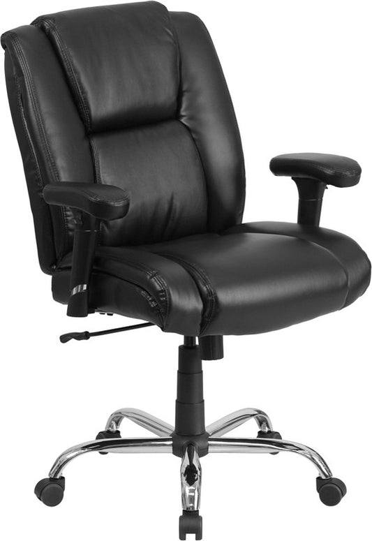 Flash Furniture GO-2132-LEA-GG Hercules Series, Black Leather Swivel Task Chair With Height Adjustable Arms | Office Chairs | Modishstore