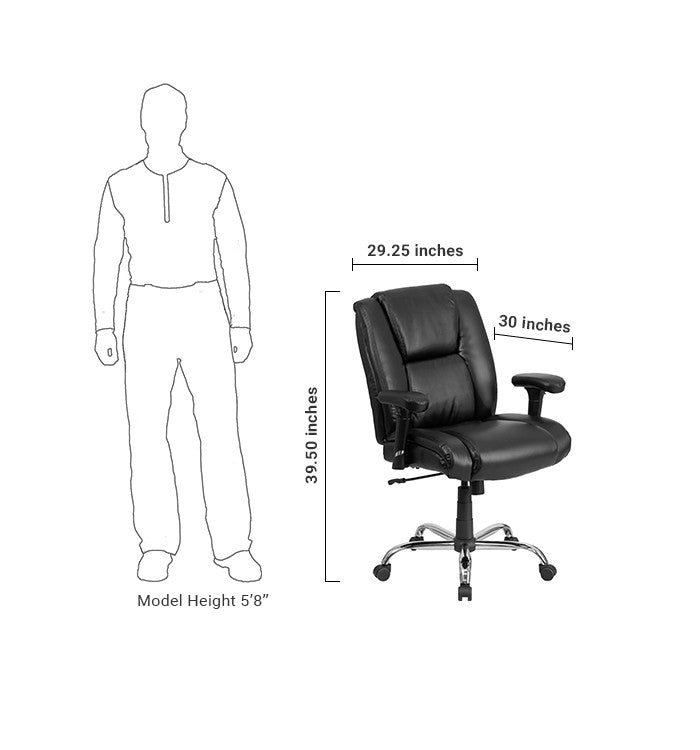 Flash Furniture GO-2132-LEA-GG Hercules Series, Black Leather Swivel Task Chair With Height Adjustable Arms | Office Chairs | Modishstore - 5