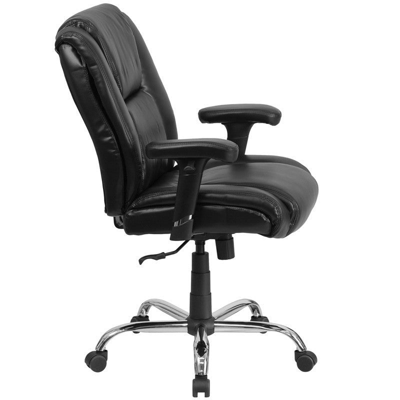 Flash Furniture GO-2132-LEA-GG Hercules Series, Black Leather Swivel Task Chair With Height Adjustable Arms | Office Chairs | Modishstore - 3