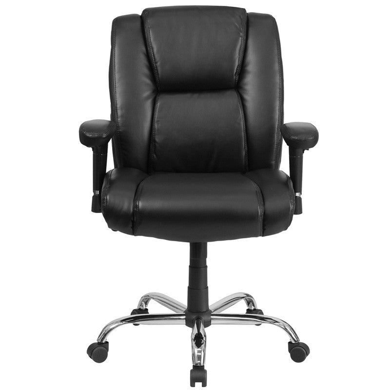 Flash Furniture GO-2132-LEA-GG Hercules Series, Black Leather Swivel Task Chair With Height Adjustable Arms | Office Chairs | Modishstore - 4