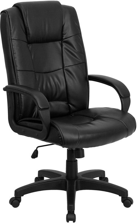Flash Furniture GO-5301B-BK-LEA-GG High Back Black Leather Executive Swivel Office Chair | Office Chairs | Modishstore - 1
