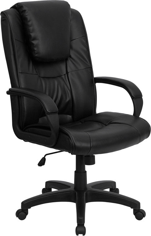 Flash Furniture GO-5301BSPEC-CH-BK-LEA-GG High Back Black Leather Executive Swivel Office Chair | Office Chairs | Modishstore