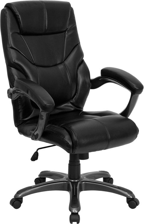 Flash Furniture GO-724H-BK-LEA-GG High Back Black Leather Overstuffed Executive Swivel Office Chair | Office Chairs | Modishstore