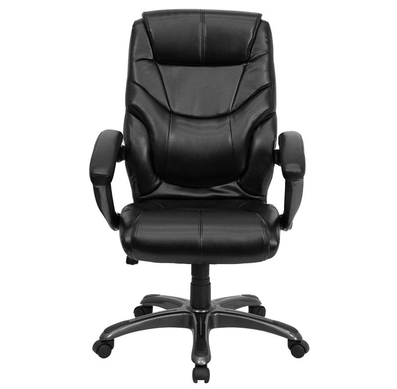 Flash Furniture GO-724H-BK-LEA-GG High Back Black Leather Overstuffed Executive Swivel Office Chair | Office Chairs | Modishstore - 2