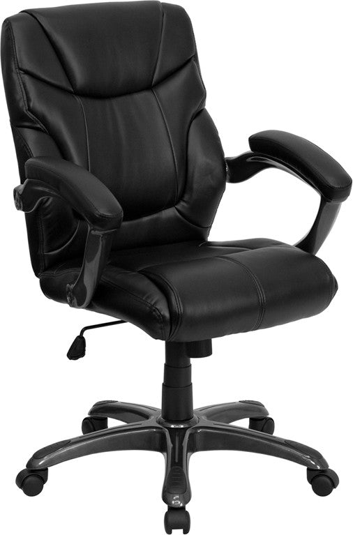 Flash Furniture Mid-Back Black Leather Overstuffed Swivel Task Chair | Office Chairs | Modishstore