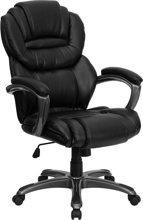 Flash Furniture High Back Black Leather Executive Swivel Office Chair With Leather Padded Loop Arms | Office Chairs | Modishstore