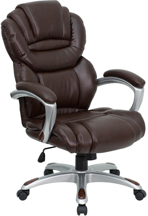 Flash Furniture High Back Brown Leather Executive Swivel Office Chair With Leather Padded Loop Arms | Office Chairs | Modishstore