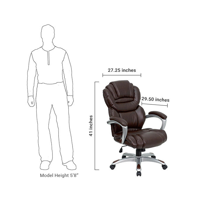 Flash Furniture High Back Brown Leather Executive Swivel Office Chair With Leather Padded Loop Arms | Office Chairs | Modishstore - 5