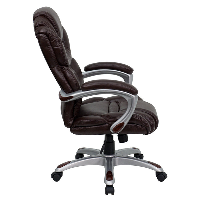 Flash Furniture High Back Brown Leather Executive Swivel Office Chair With Leather Padded Loop Arms | Office Chairs | Modishstore - 3