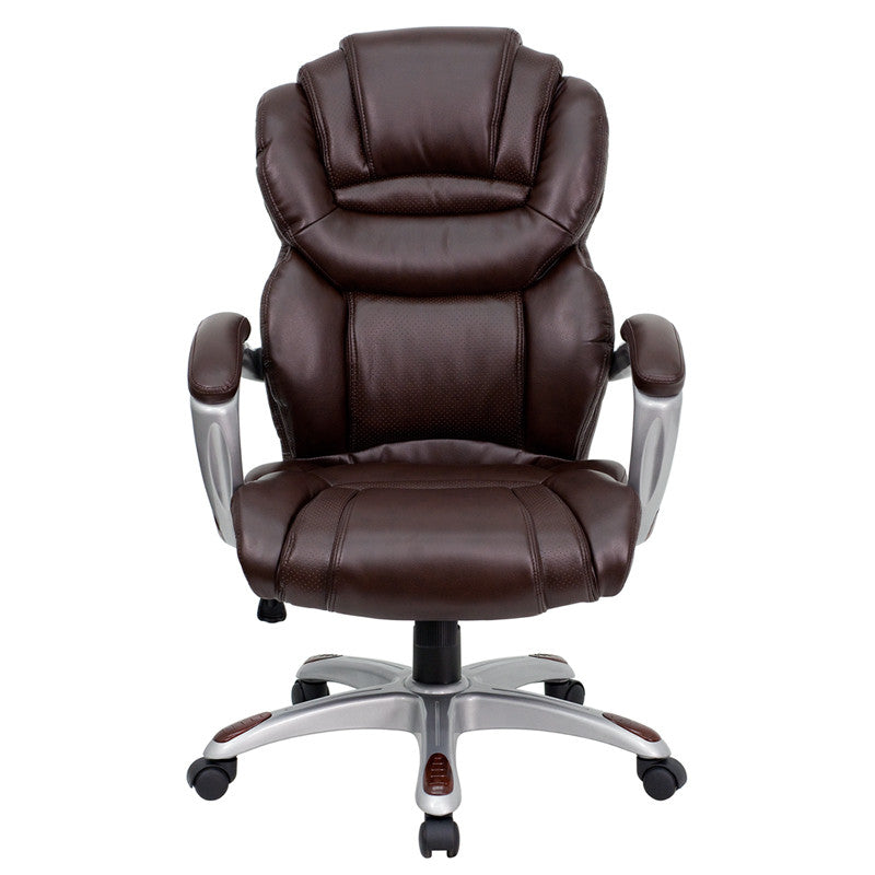 Flash Furniture High Back Brown Leather Executive Swivel Office Chair With Leather Padded Loop Arms | Office Chairs | Modishstore - 4