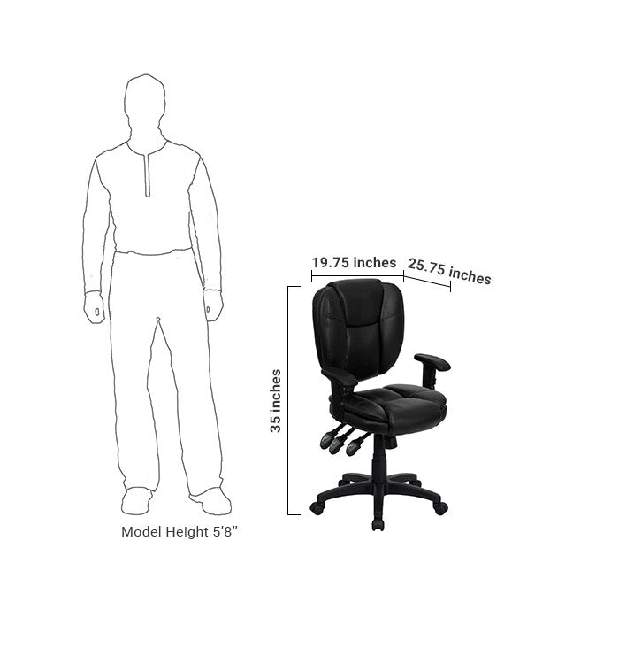 Flash Furniture Mid-Back Black Leather Multi-Functional Ergonomic Swivel Task Chair With Height Adjustable Arms | Office Chairs | Modishstore - 5