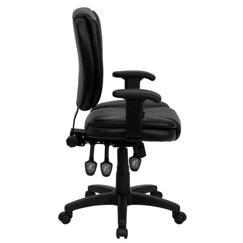 Flash Furniture Mid-Back Black Leather Multi-Functional Ergonomic Swivel Task Chair With Height Adjustable Arms | Office Chairs | Modishstore - 4