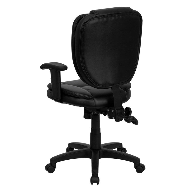 Flash Furniture Mid-Back Black Leather Multi-Functional Ergonomic Swivel Task Chair With Height Adjustable Arms | Office Chairs | Modishstore - 3
