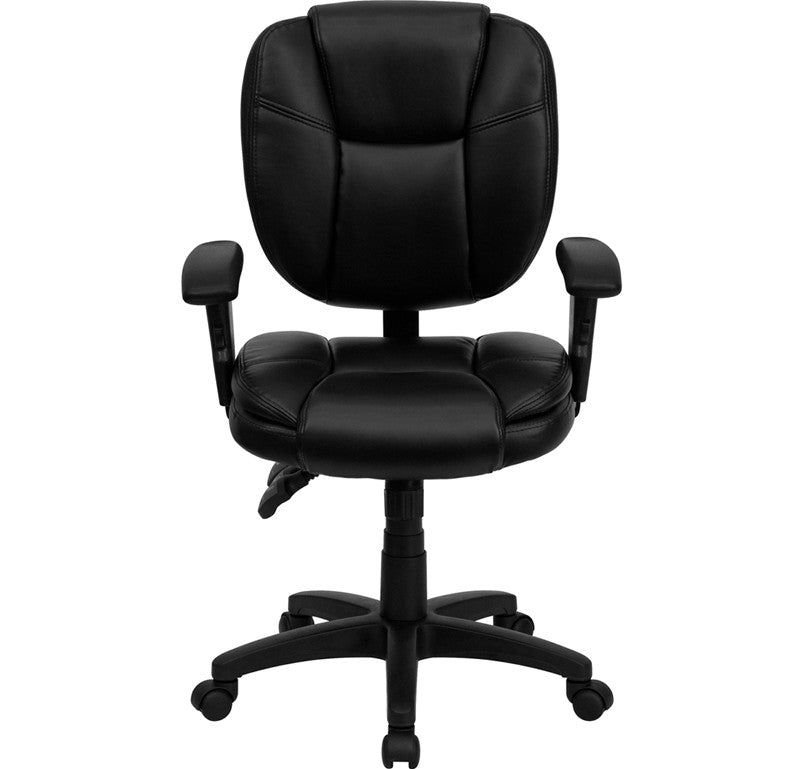 Flash Furniture Mid-Back Black Leather Multi-Functional Ergonomic Swivel Task Chair With Height Adjustable Arms | Office Chairs | Modishstore - 2