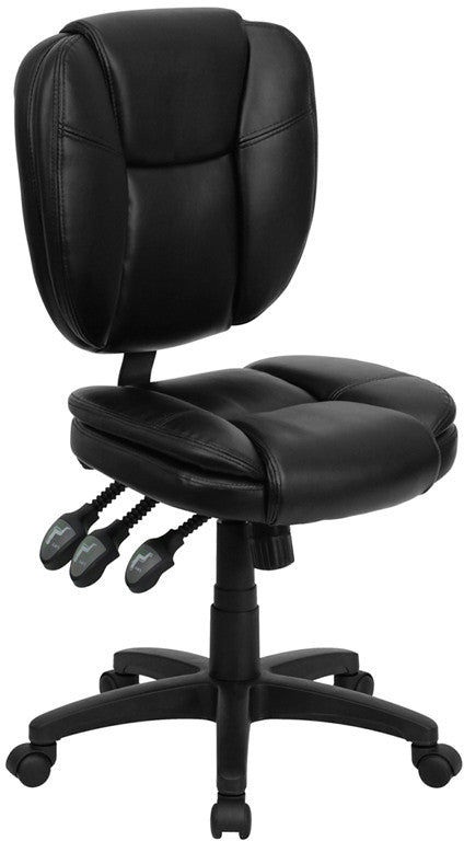 Flash Furniture Mid-Back Black Leather Multi-Functional Ergonomic Swivel Task Chair | Office Chairs | Modishstore - 1