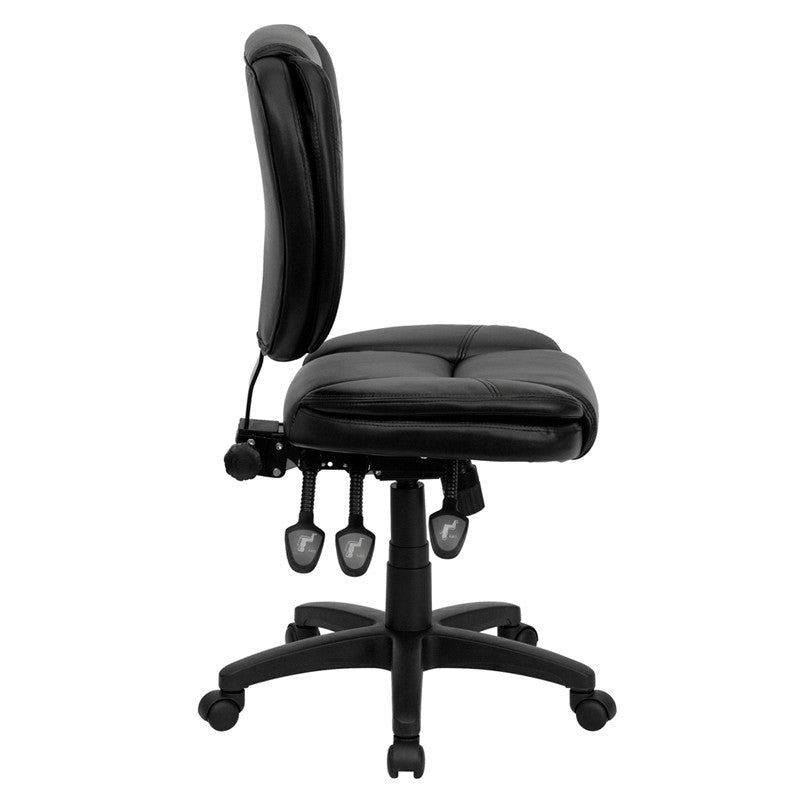 Flash Furniture Mid-Back Black Leather Multi-Functional Ergonomic Swivel Task Chair | Office Chairs | Modishstore - 4