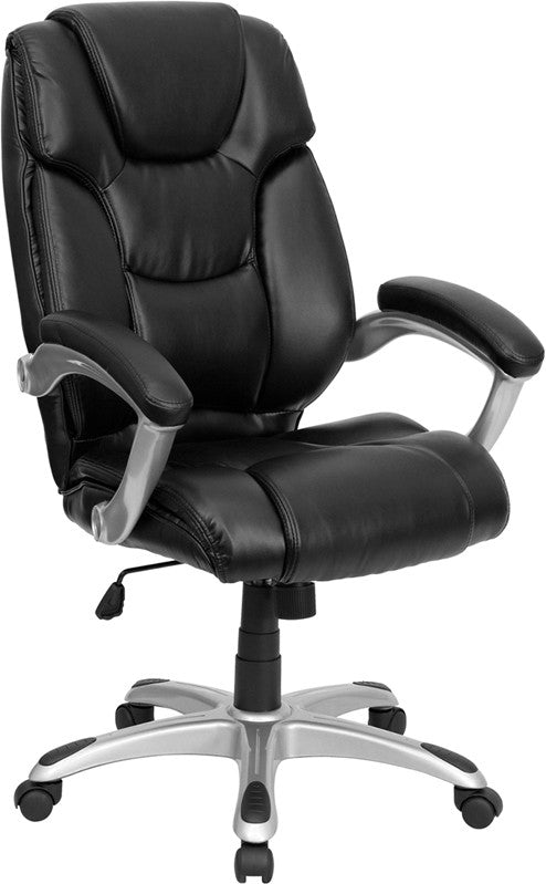 Flash Furniture GO-931H-BK-GG High Back Black Leather Executive Swivel Office Chair | Office Chairs | Modishstore