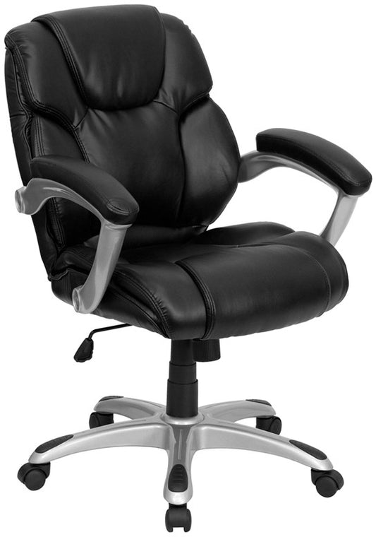 Flash Furniture GO-931H-MID-BK-GG Mid-Back Black Leather Swivel Task Chair with Arms | Office Chairs | Modishstore