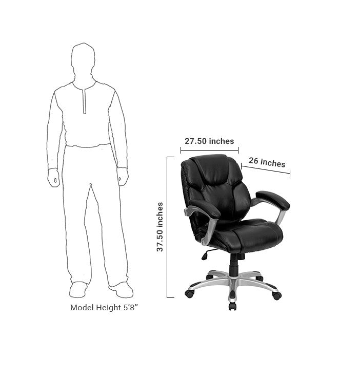 Flash Furniture GO-931H-MID-BK-GG Mid-Back Black Leather Swivel Task Chair with Arms | Office Chairs | Modishstore - 5