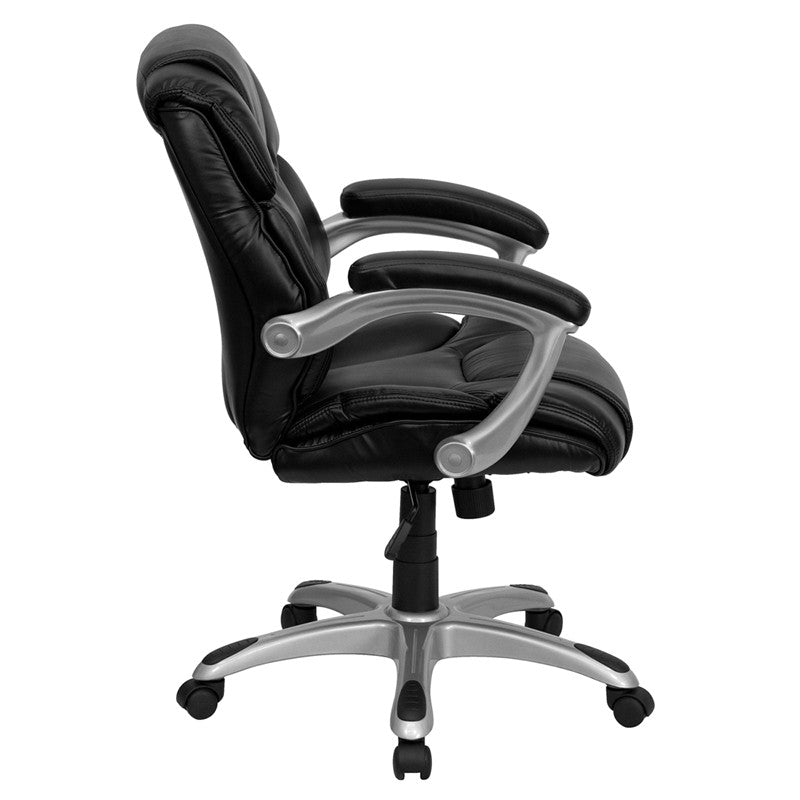 Flash Furniture GO-931H-MID-BK-GG Mid-Back Black Leather Swivel Task Chair with Arms | Office Chairs | Modishstore - 4