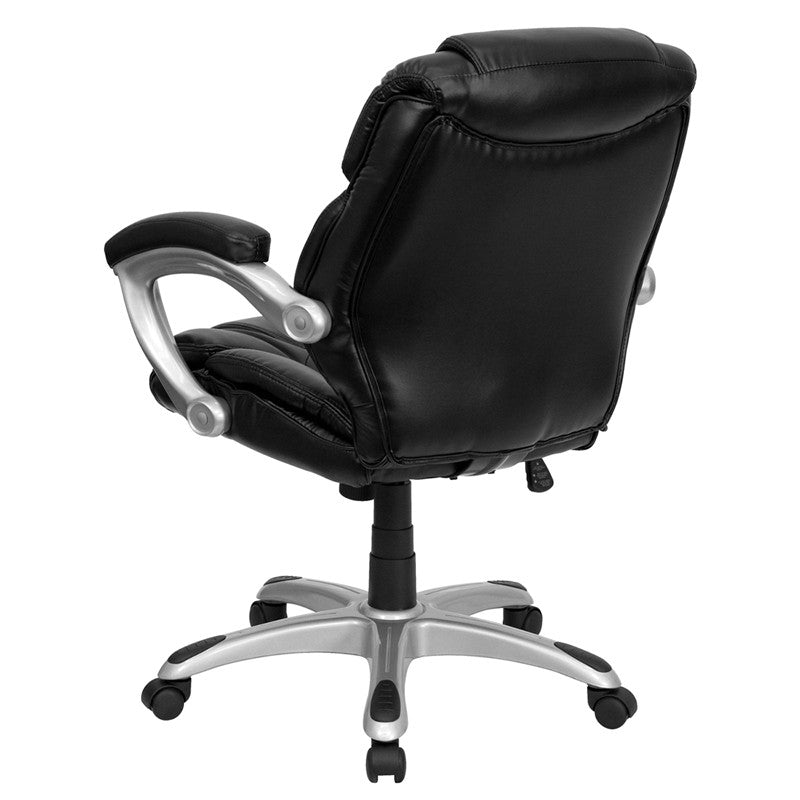 Flash Furniture GO-931H-MID-BK-GG Mid-Back Black Leather Swivel Task Chair with Arms | Office Chairs | Modishstore - 3