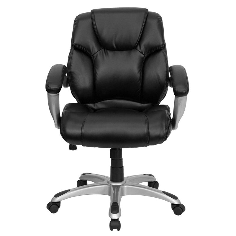 Flash Furniture GO-931H-MID-BK-GG Mid-Back Black Leather Swivel Task Chair with Arms | Office Chairs | Modishstore - 2