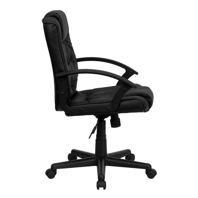 Flash Furniture GO-937M-BK-LEA-GG Mid-Back Black Leather Swivel Task Chair with Arms | Office Chairs | Modishstore-4