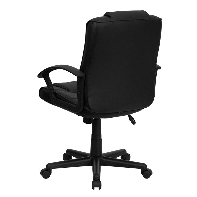 Flash Furniture GO-937M-BK-LEA-GG Mid-Back Black Leather Swivel Task Chair with Arms | Office Chairs | Modishstore-3