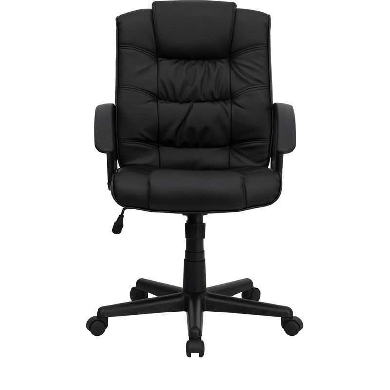 Flash Furniture GO-937M-BK-LEA-GG Mid-Back Black Leather Swivel Task Chair with Arms | Office Chairs | Modishstore-2