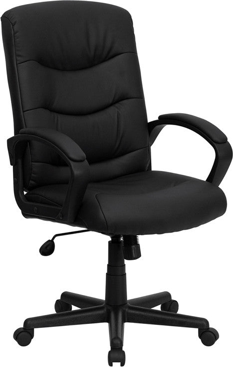 Flash Furniture GO-977-1-BK-LEA-GG Mid-Back Black Leather Swivel Task Chair | Office Chairs | Modishstore