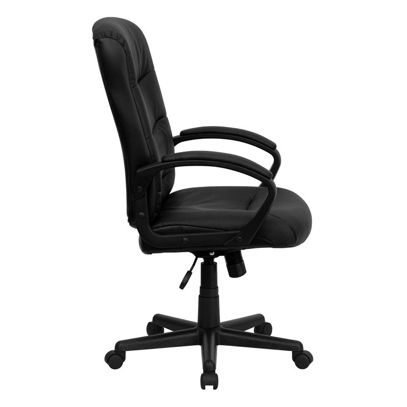Flash Furniture GO-977-1-BK-LEA-GG Mid-Back Black Leather Swivel Task Chair | Office Chairs | Modishstore-4