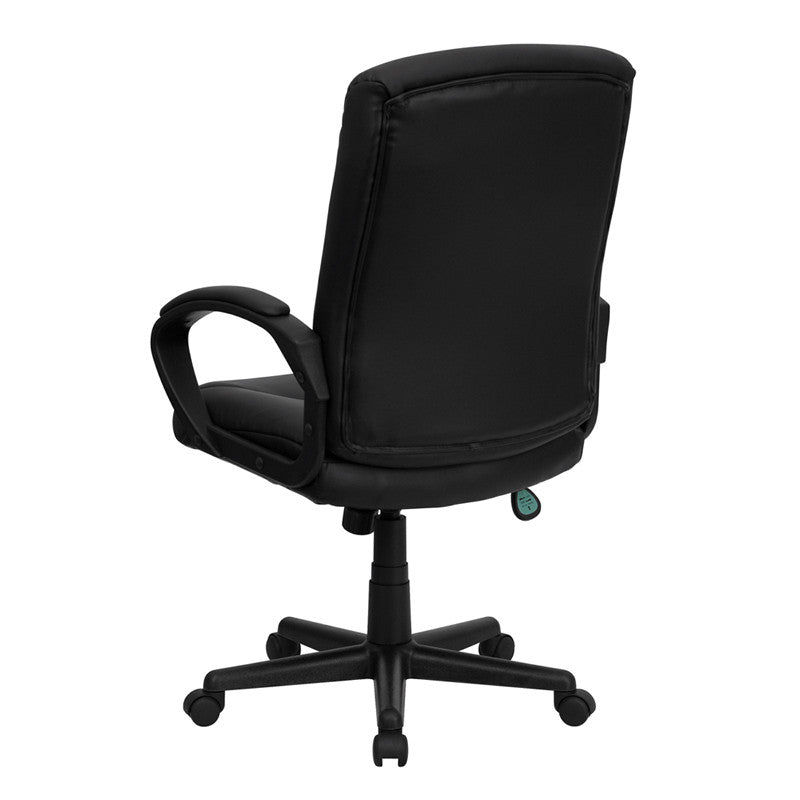 Flash Furniture GO-977-1-BK-LEA-GG Mid-Back Black Leather Swivel Task Chair | Office Chairs | Modishstore - 3