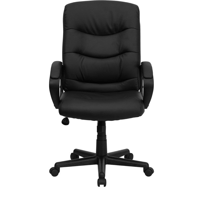 Flash Furniture GO-977-1-BK-LEA-GG Mid-Back Black Leather Swivel Task Chair | Office Chairs | Modishstore - 2