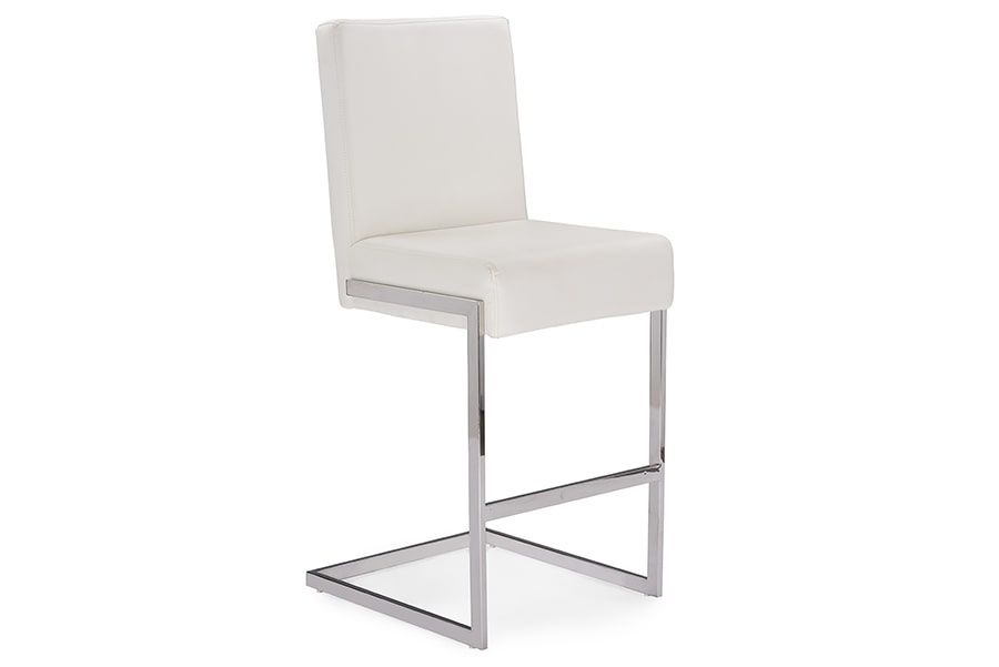 baxton studio toulan modern and contemporary white faux leather upholstered stainless steel barstool set of 2 | Modish Furniture Store-3