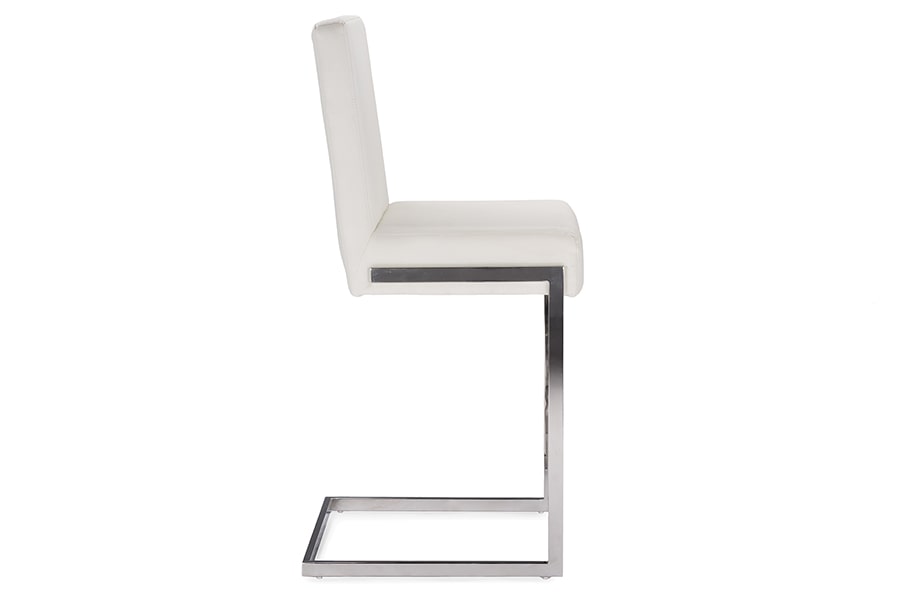 baxton studio toulan modern and contemporary white faux leather upholstered stainless steel barstool set of 2 | Modish Furniture Store-4