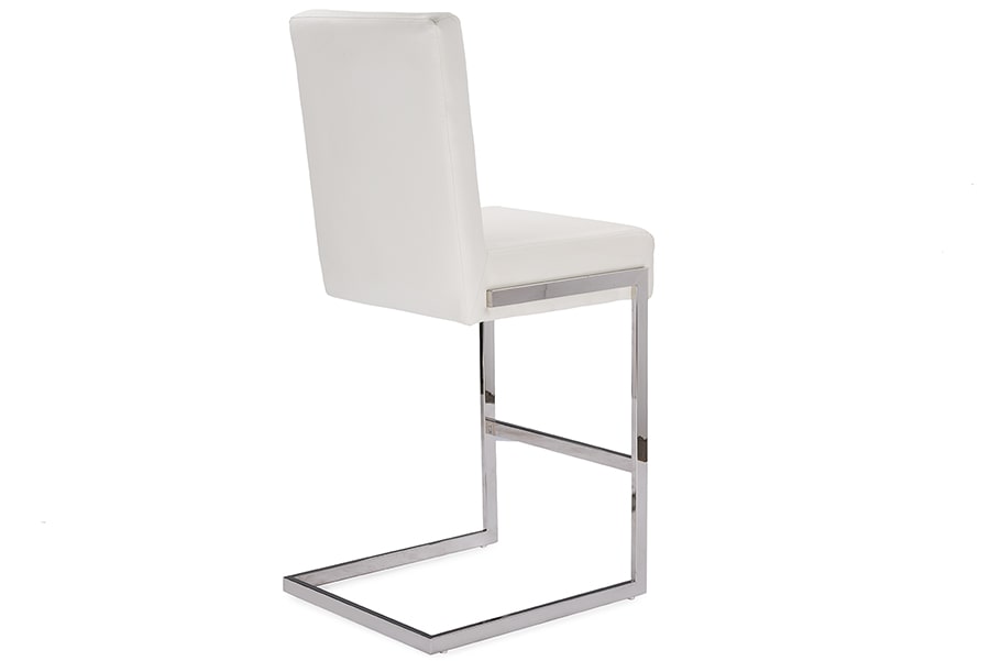 baxton studio toulan modern and contemporary white faux leather upholstered stainless steel barstool set of 2 | Modish Furniture Store-5