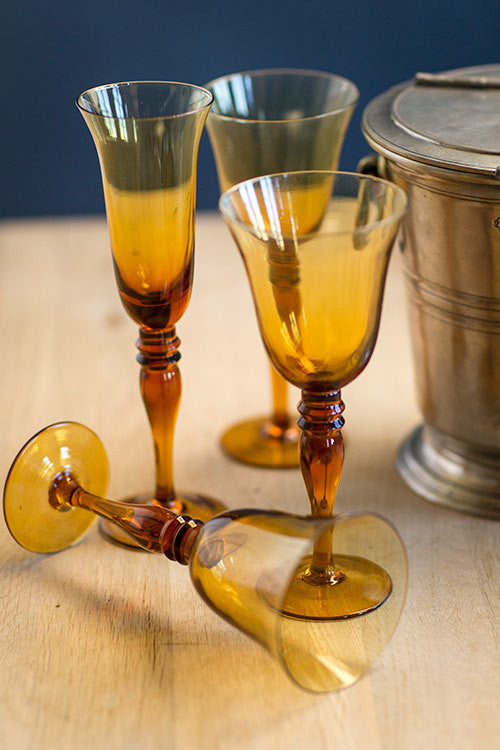 Vagabond Vintage Champagne / Wine Amber Glasses - Set of 6 | Modishstore | Drinkware