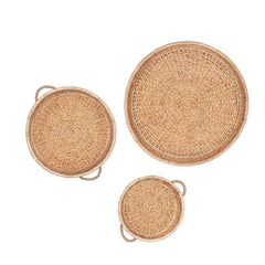 Gaia Round Waterhyacinth/Iron Woven Wall Baskets, Natural - Set of 3 by Jeffan