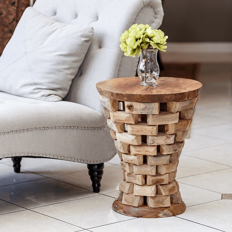 Garden Age Supply Habini Teak Puzzeld End Table | End Tables | 47227 |  Modishstore 