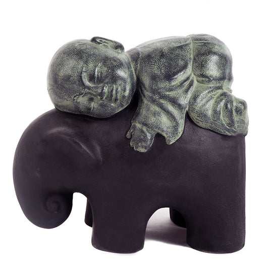 Garden Age Supply Shaolin Monk on Elephant | Garden Sculptures & Statues | 46397F |  Modishstore 